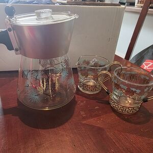 Vintage Glass Coffee Percolator Set Floral Design Dabid Douglas Libbey Glass